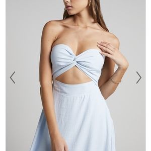 Avie twist strapless cocktail dress